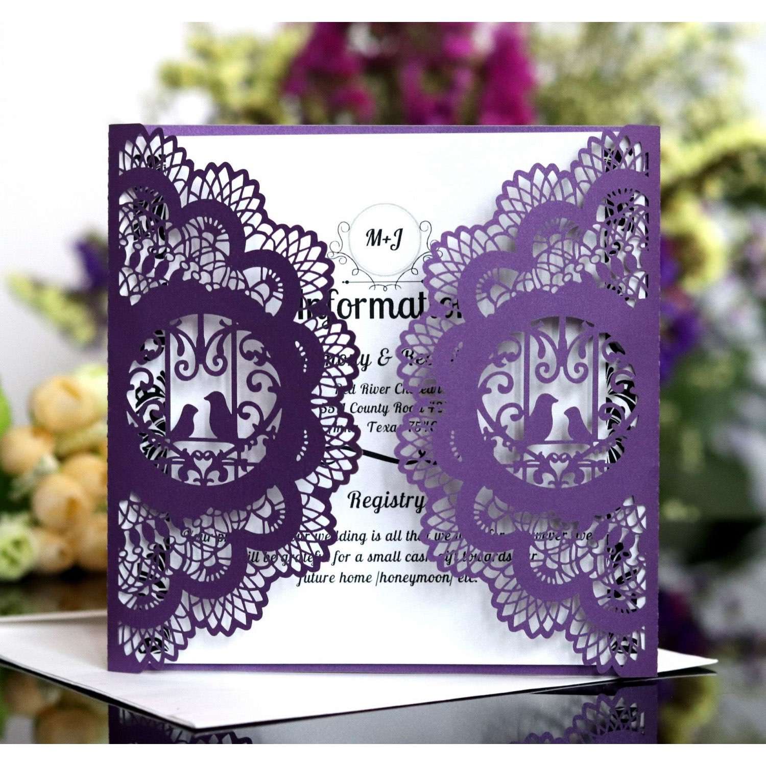 Laser Invitation Card  Wedding Invitations Lovebirds Pattern